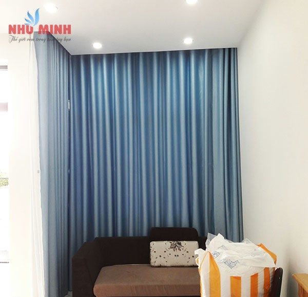 Rèm vải chống nắng tại Đà Nẵng - Vải màu xanh mã HT020