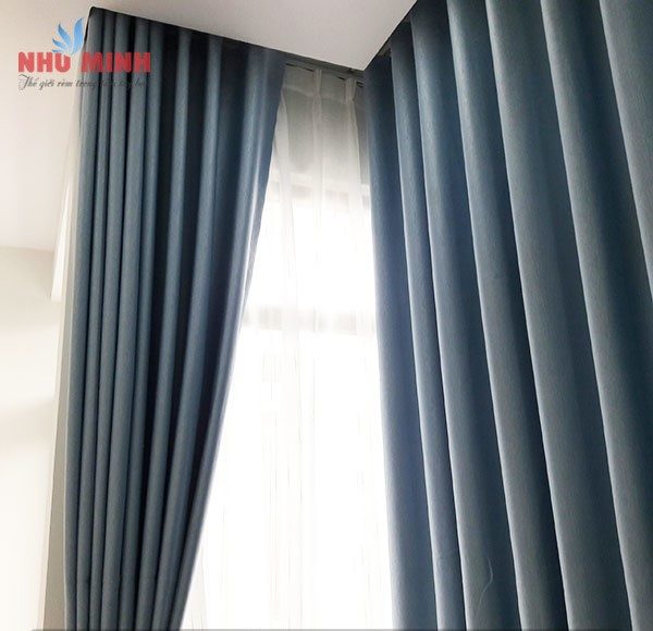 Rèm vải chống nắng tại Đà Nẵng - Vải màu xanh mã HT020