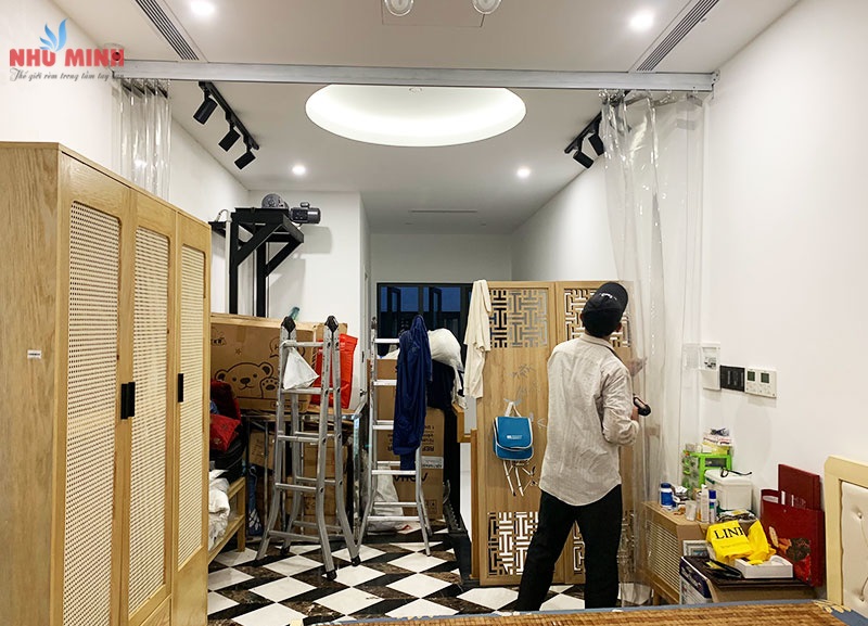 Màn nhựa pvc ngăn lạnh xếp gấp liền tấm tại Đà Nẵng - Mẫu rèm nhựa dày 1.5li, trắng trong