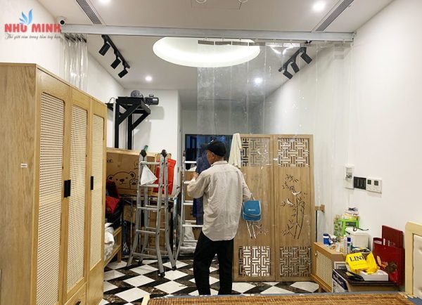 Màn nhựa pvc ngăn lạnh xếp gấp liền tấm tại Đà Nẵng - Mẫu rèm nhựa dày 1.5li, trắng trong