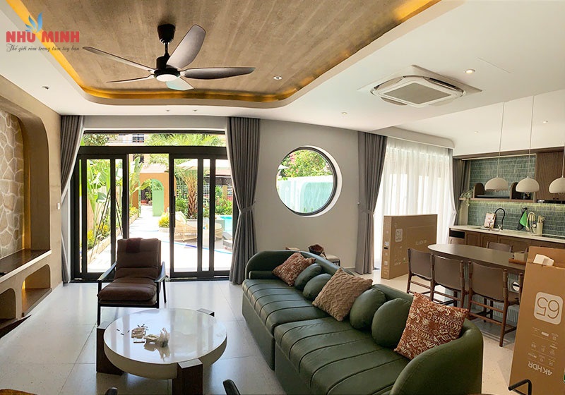 Như Minh thi công rèm vải 2 lớp chống nắng tuyệt đối tại villa ở Hội An
