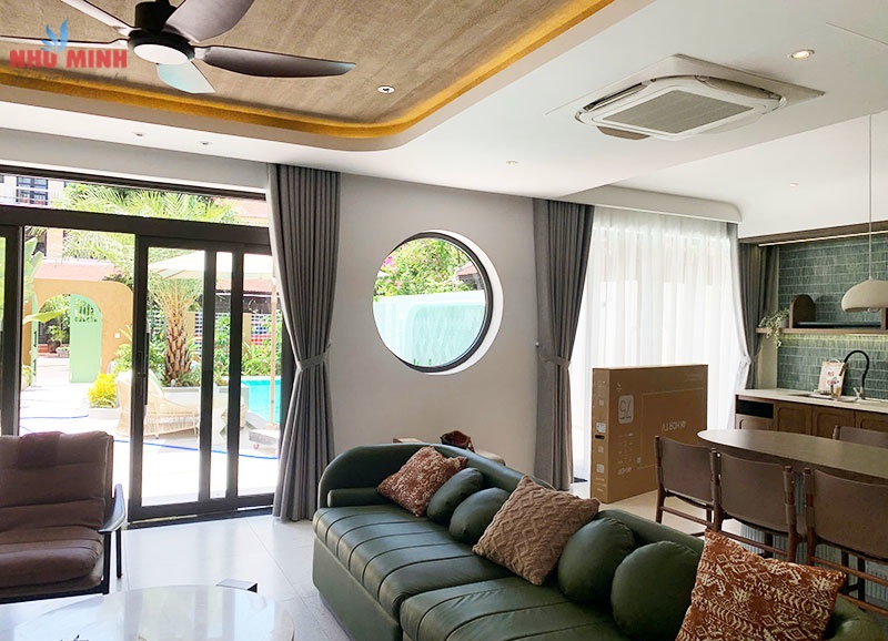 Như Minh thi công rèm vải 2 lớp chống nắng tuyệt đối tại villa ở Hội An