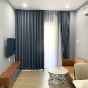 Rèm vải 2 lớp màu ghi đậm sang trọng tại Đà Nẵng - vải cản sáng mã NM18-17