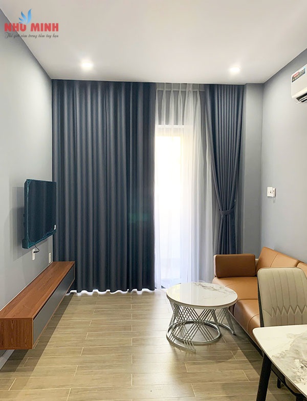 Rèm vải 2 lớp màu ghi đậm sang trọng tại Đà Nẵng - vải cản sáng mã NM18-17