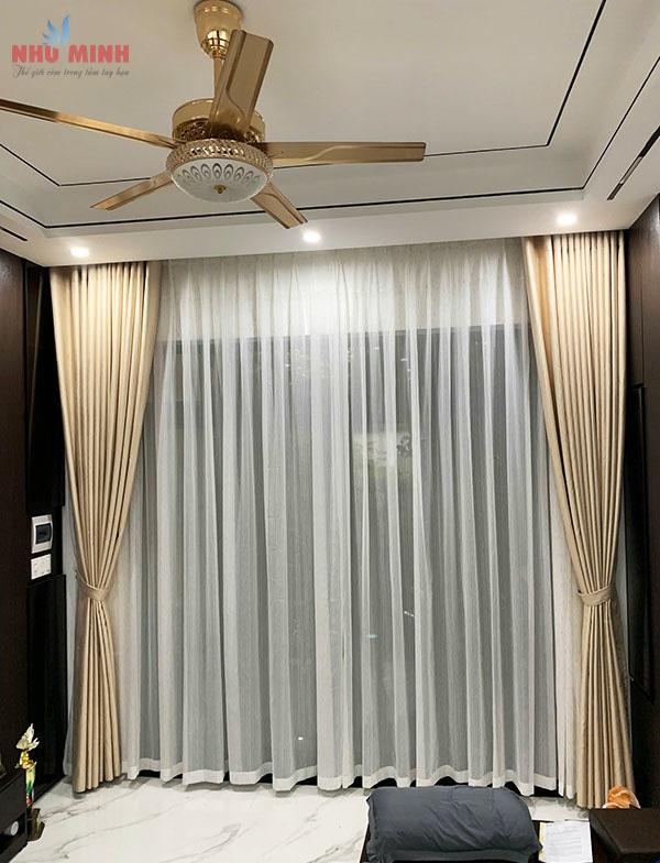 Rèm vải đẹp lắp phòng khách tại Đà Nẵng - Mẫu rèm vải 2 lớp màu kem mã NM244-10