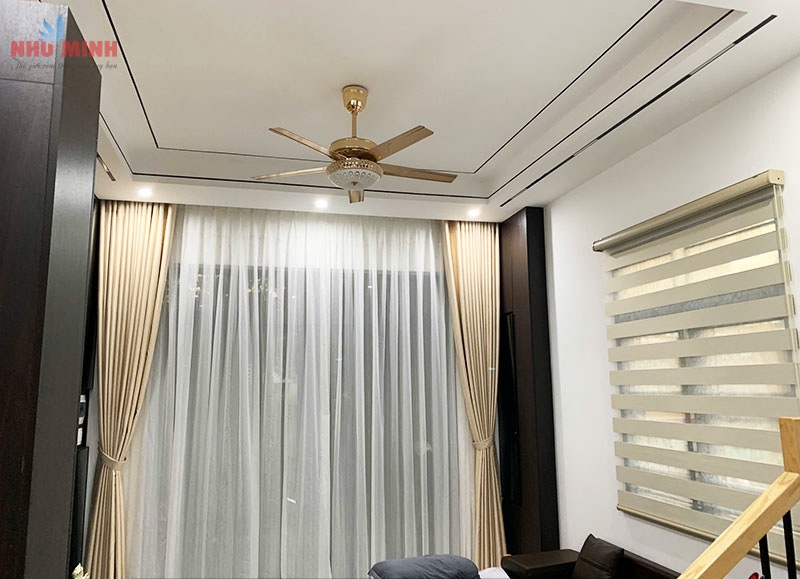 Rèm vải đẹp lắp phòng khách tại Đà Nẵng - Mẫu rèm vải 2 lớp màu kem mã NM244-10