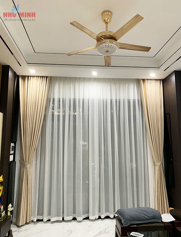 Rèm vải đẹp lắp phòng khách tại Đà Nẵng - Mẫu rèm vải 2 lớp màu kem mã NM244-10