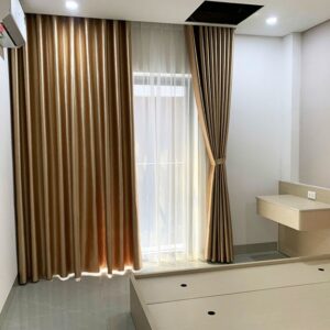 Rèm vải giá rẻ tại Đà Nẵng - Mẫu rèm vải 2 lớp màu vàng đồng mã NM5-4